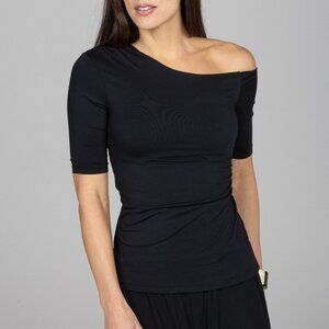 Black Off The Shoulder Short Sleeve Top With Built In Bra